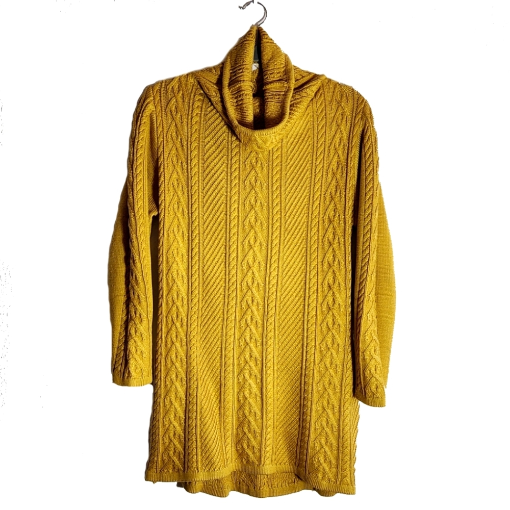 V28 Yellow Sweater Dress with Cowl Neck